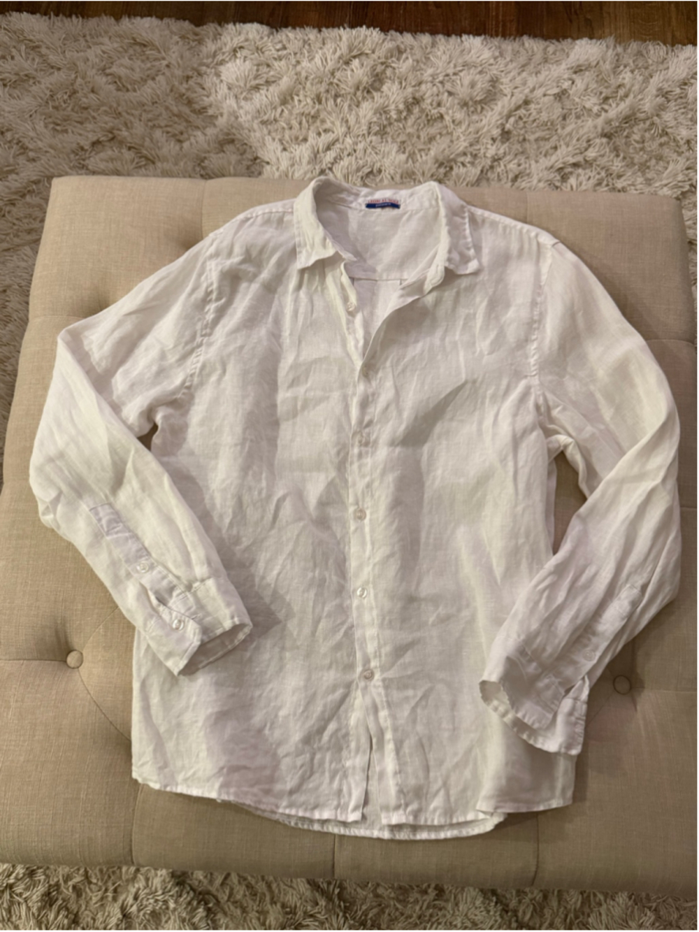 Men’s Leoni Al Sole White Linen Button Down Shirt Size L